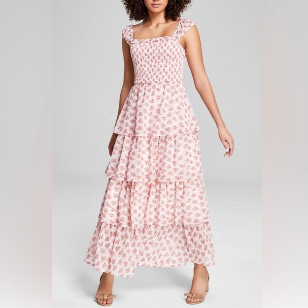 Pink Floral Tiered Dress